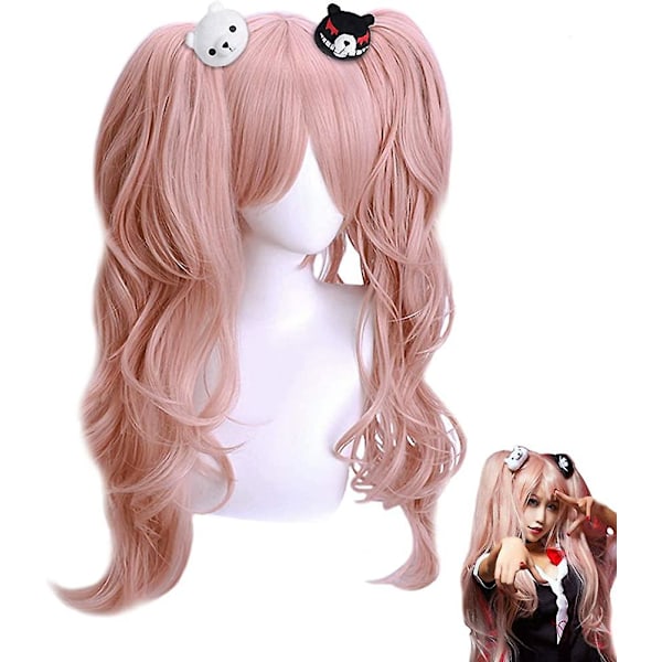 Anime Enoshima Junko Wig Pink Curly Double Ponytail Wig With 1+1 Black And White Acsergery Gift