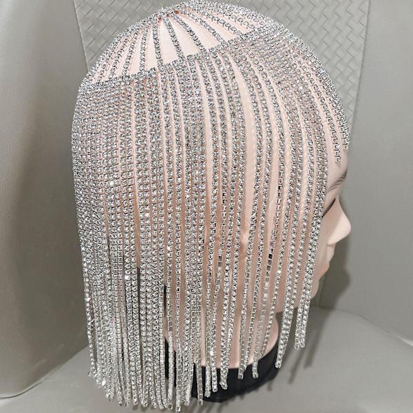 Kvast hodekjede Rhinestone hodeklips Kvast dråpe anheng bryllup hodeplagg（Sølv）