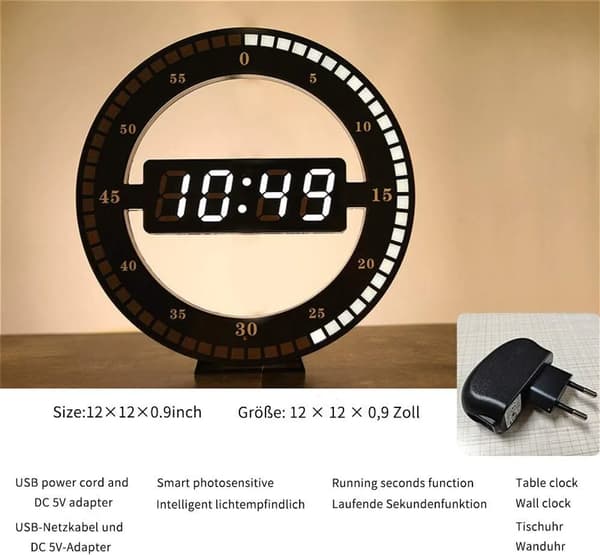 Väggklocka digital bordsklocka, svart elektronisk tyst väggklocka, 12'' klocka