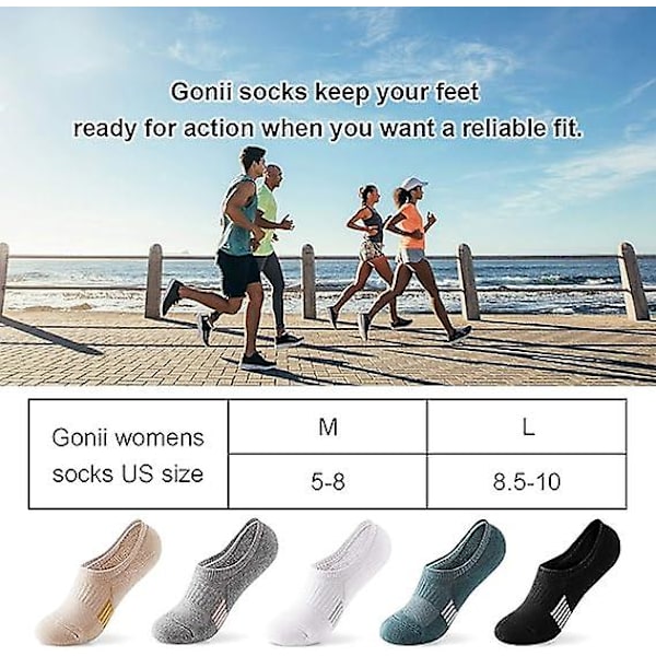 Damstrumpor No Show Athletic Ankle Socks Cushioned Running Low Cut 5 Par/Färg: Grå/Storlek:5-8