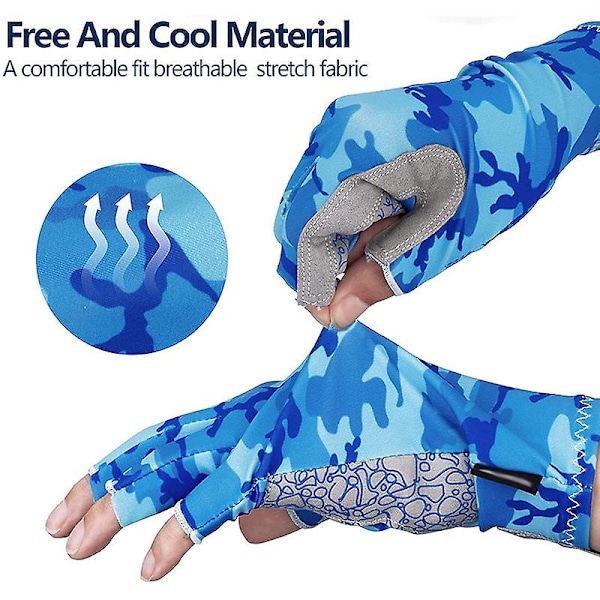 Dww-1 par fiskehandskar L/XL, blå, halkfria kamouflagehandskar för jakt, handskar för fiske, jakt, camping, vandring, fotografering