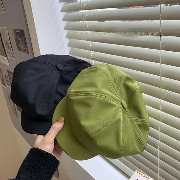 Fransk basker retro enfärgad åttakantig hatt höst vinter skärm platt basker hatt klassisk slouchy målarhatt andningsbar tidningspojke keps（En storlek，Svart）