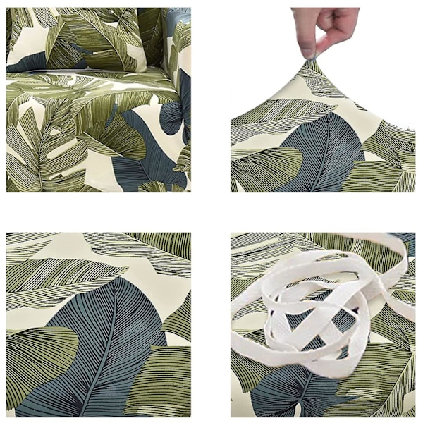 3-sits soffaöverdrag elastiskt spandex sofföverdrag för armstödsoffa, gröna blad