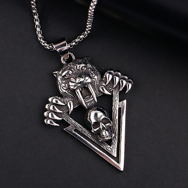 ALLGOODRetro Ferocious Saber Toothed Pendant Necklace Punk 316L Stainless Steel Biker Necklace For Men Jewelry