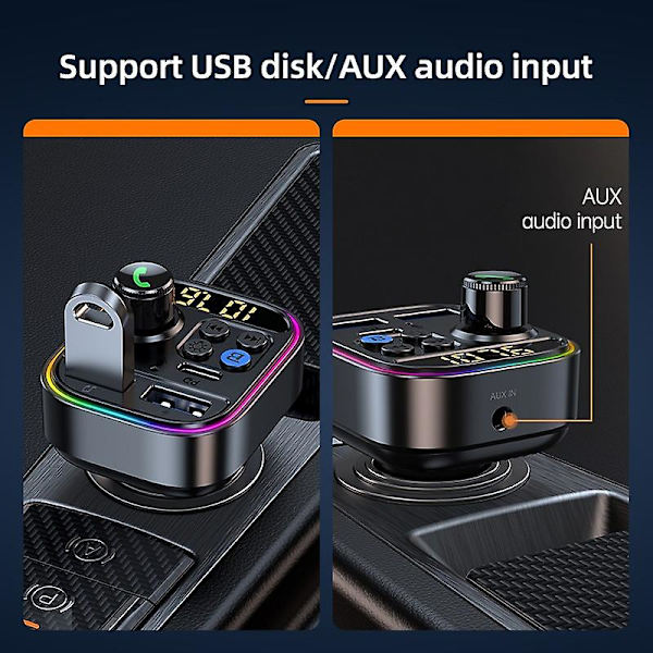 Bluetooth 5.3 FM-sender, One Key Bass MP3-afspiller, trådløs håndfri billader, Qc3.0 Pd30w hurtigoplader