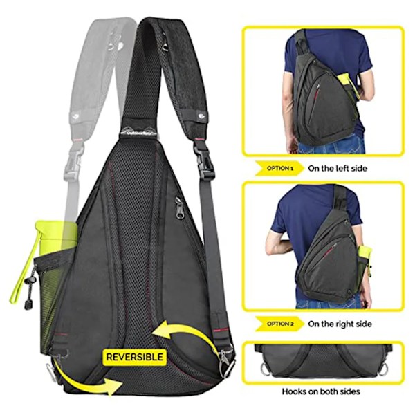 Crossbody Sling Ryggsäck Sling Väska Resa Vandring Bröstväska Dagryggsäck, Svart