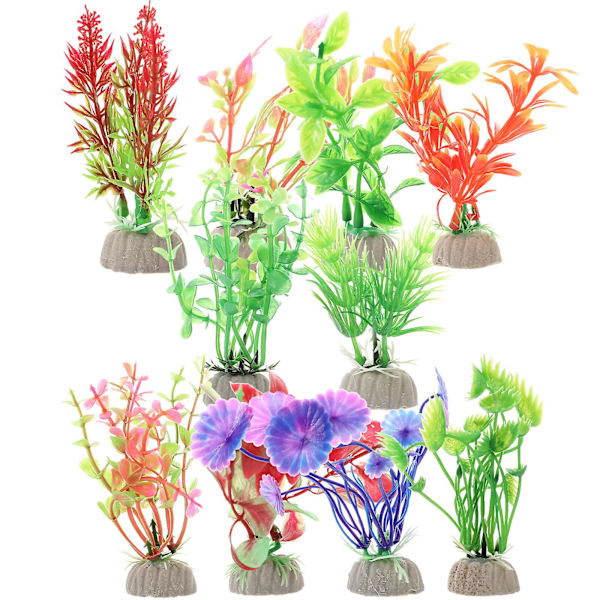10 stk akvarievanngressdekorasjon fisketank falsk plante modell fisketank plantedekor (10X3,4CM, som vist)