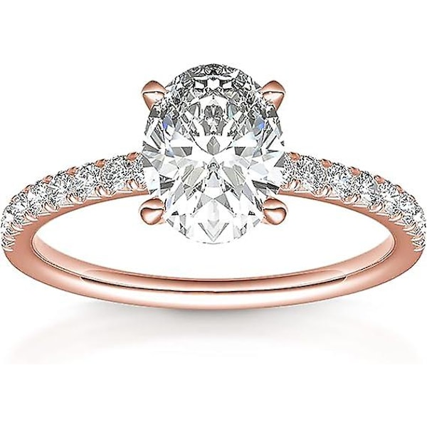 14k Guldförgylld Förlovningsring för Kvinnor | Vigselring för Kvinnor | Oval Damring/roséguld/storlek:8