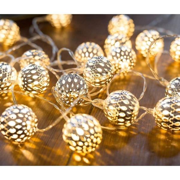 Marockanska Led String Lights - 5m total längd 30 varma vita lysdioder | Ljus krans | Marockansk orientalisk stil Silverboll