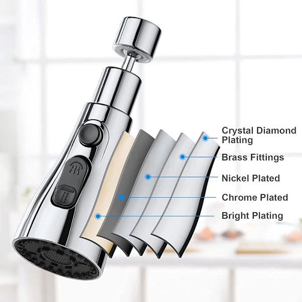 Dww-2 køkkenvaskhane 360 graders spray, 3 tilstande køkkenhane dyse med belufter, køkkenvask mixer tap roterbar hanehoved, tilpas