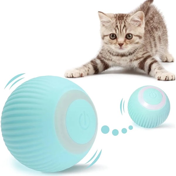 Interaktivt kattelegetøj med LED-lys, USB, 4,3 cm, blå