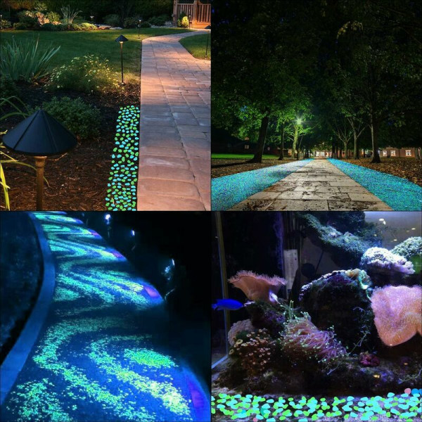200 stykker blå og grønne glødende småstein, dekorative glødende småstein om natten for utendørs bruk, hage, akvarium, stier, gate