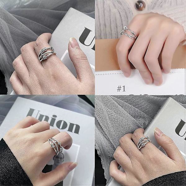 2 st Anti-ångest Ringar för Kvinnor och Män, Fidget Band Ring med Pärlor Spinnringar för Ångest, Unisex Justerbara Stackbara Spinnande Oro Ringar