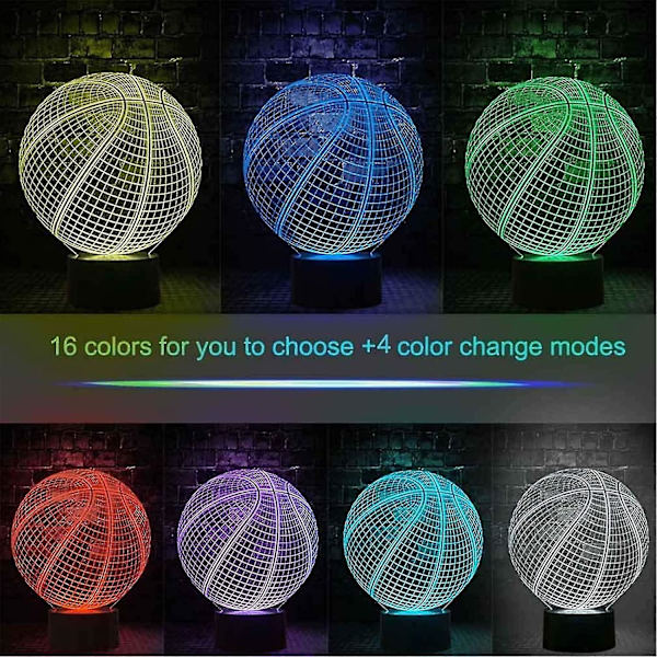 Smuk gavekurv basketball 3d illusion fødselsdag gave lampe, 16 farver skiftende touch switch juledekoration natlys fjernbetjening akryl flad & a