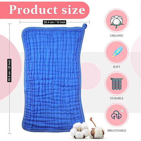 6 Stora Muslin-Rapar 20 x 10 Tum Multi-Färgade Muslin-Tvättservetter Rapar-Duk Blöjor 6 Absorberande Lager Muslin-Ansiktshanddukar för Bebis