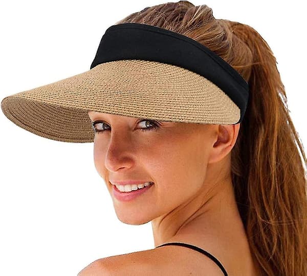 Dam solhatt i halm med bred brätte, sommar UV-skydd, strandmössa, hopfällbar