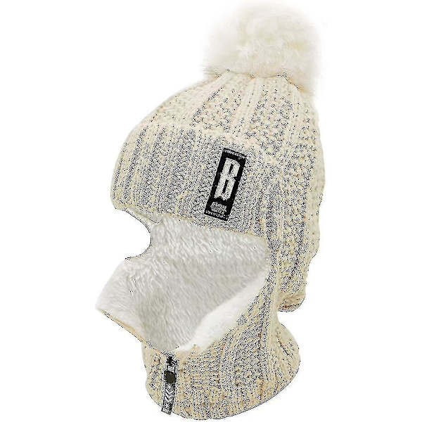 Vinter Siamese Vindtät Mössa Stickad Cirkel Halsduk Krage Mössa Termisk Fleece Fodrad Slouchy Tjock Mjuk Stretch Vinter Mössor Varmt Öra Ansikte Skydd För