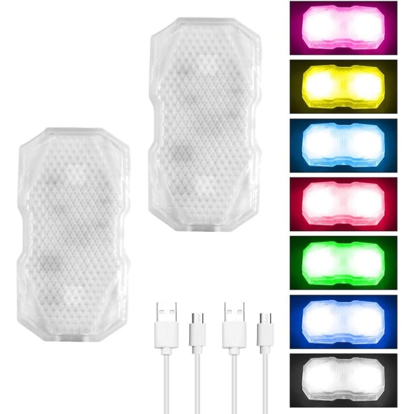 Car Ambience Light, 2-pack touch bilinredningsljus, obegränsad USB uppladdningsbar gör-det-själv färgglada bildekorationslampor, 7 färger - 3 ljuseffekter