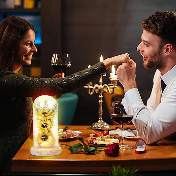 Solsikke evig blomst LED-lampe anheng glasskuppel 3 hoder solsikke Valentinsdag morsdag gave