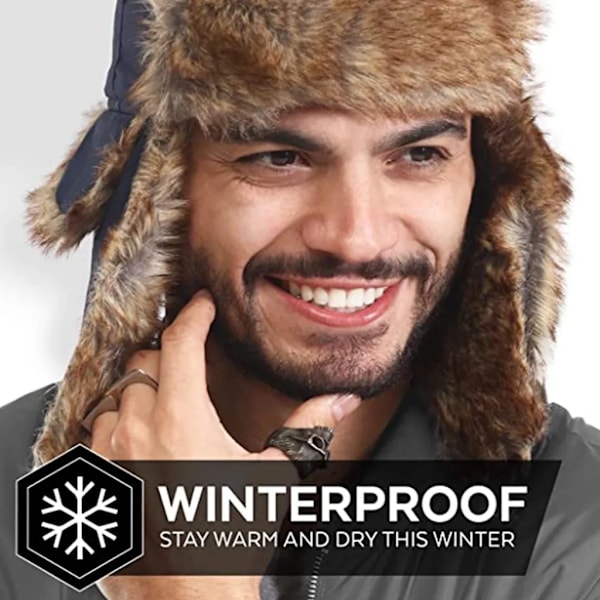 Uni vinterhatt aviator hatt trapper hatt med konstläder pälshatt herr rysk hatt (cyan)