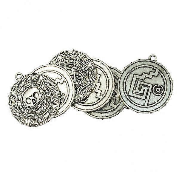 6x6 st Tibetansk Silver Karibisk Aztec mynt Medaljong Dödskalle Halsband Hänge