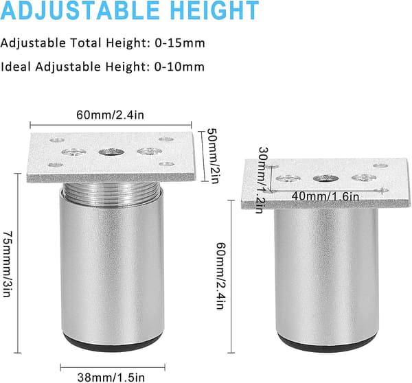 Justerbare møbelben skabsfødder aluminiumslegering til sofashelfer Belastning 1 stk op til 50 kg 60mm 4 stk