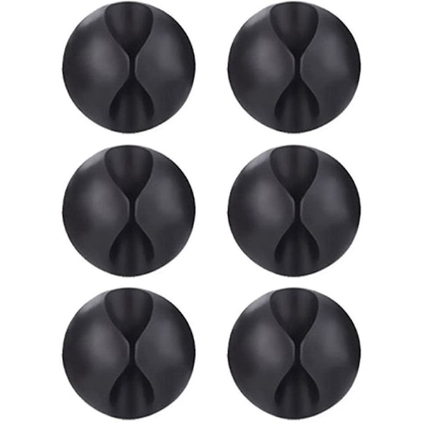 Dww-Black, 6-pak kabelklips til X-kabel Multi Desktop USB-strømkabel, øretelefoner, TV PC bærbar computer hjemmekontor