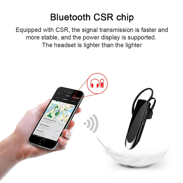 Bluetooth-ørepropp V5.0 Trådløst håndfri headset med mikrofon 24 timer kjøreheadset 60 dager standby-tid（Svart）