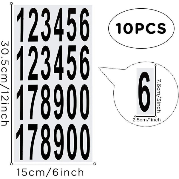 10 ark brevlådenummerklistermärken Vattentäta självhäftande klistermärken för brevlåda, hem, dörr, adressnummer, inomhus eller utomhus (7,5 cm)