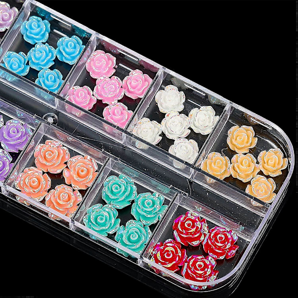 3D Rosblommor Nagelcharm Akryl Färgglada Rosblommor 3D Nagelkonst Charm AB Röd Rosa Blå Vit Grön Blomma Nagelcharm Flatback Konsttillbehör Su