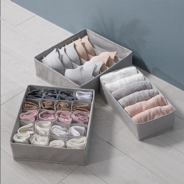 BH Strumpor Underkläder Organizer 3-pack Vikbar Garderob Organizer Låda Mjukt Tyg Låda (Grå)