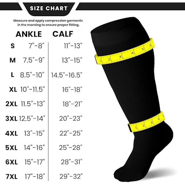 Kompressionsstrumpor - Plus Size - 20-30 mmHg - Unisex - Extra Wide Calf Knee HI - Opaque, Closed Toe - Svart/4X-Large