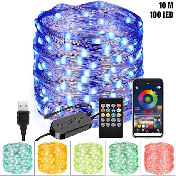 Smart RGB-lyslenke for juledekorasjon, julepynt, Bluetooth 4.0, app-fjernkontroll, musikk