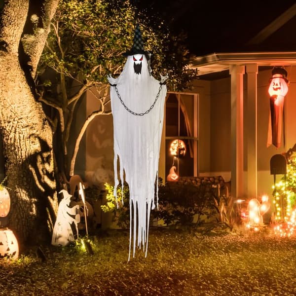Animert Halloween-spøkelsesdekorasjon 88 x 16 x 204 cm Grønn og hvit med lyder og bevegelse