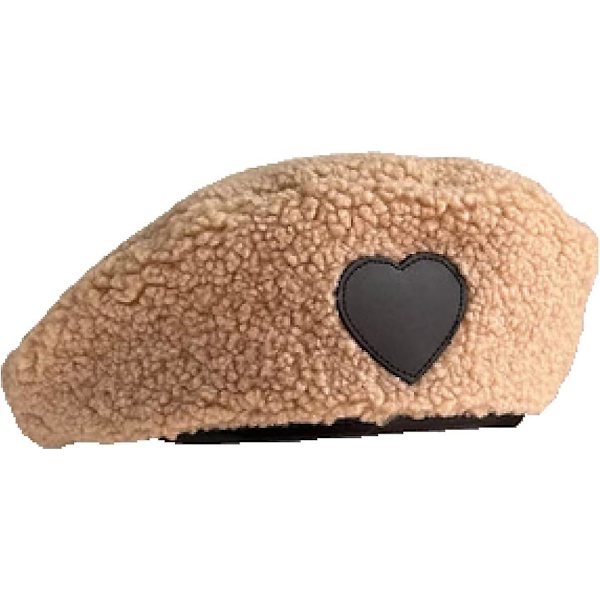 Fransk Beret Kunstig Kasmir Ottekantet Hat Kærlighed Hjerte PU Læder Skygge Hue Beret Efterår Vinter Blød Retro Maler Kasketter（En Størrelse，Khaki）