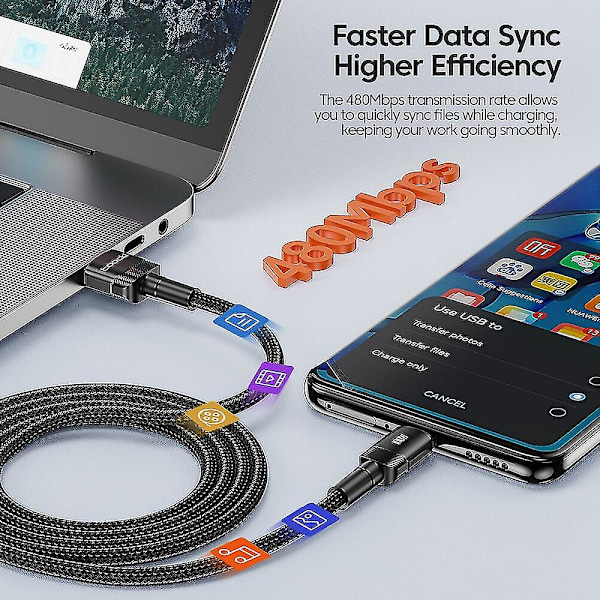 Toocki Usb Type C-kabel Hurtiglading Usb C-laderledning Til Iphone 14 13 12 11 Huawei P40 P30 Realme Oppo Oneplus Ty（2m，USB A til C Lilla）