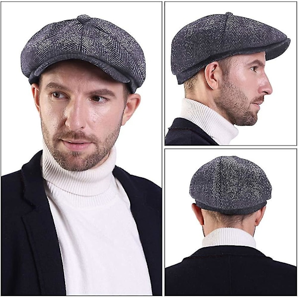 Herre Rutete Herringbone Cap Beret Flat Cap