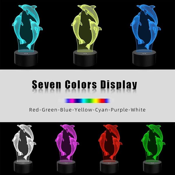 Dyr Delfin Natlys 3d Illusion Lampe Til Børn, 7 Farver Usb Touch Skrivebordslamper
