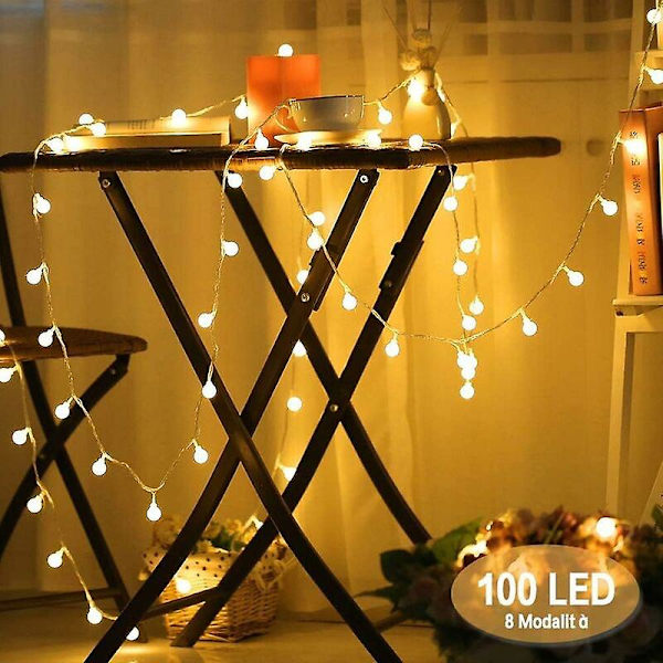 Ljusslinga, varmt ljus, heminredning, 10 meter 100 lysdioder, 8 lägen, varmvit, Guazhuni