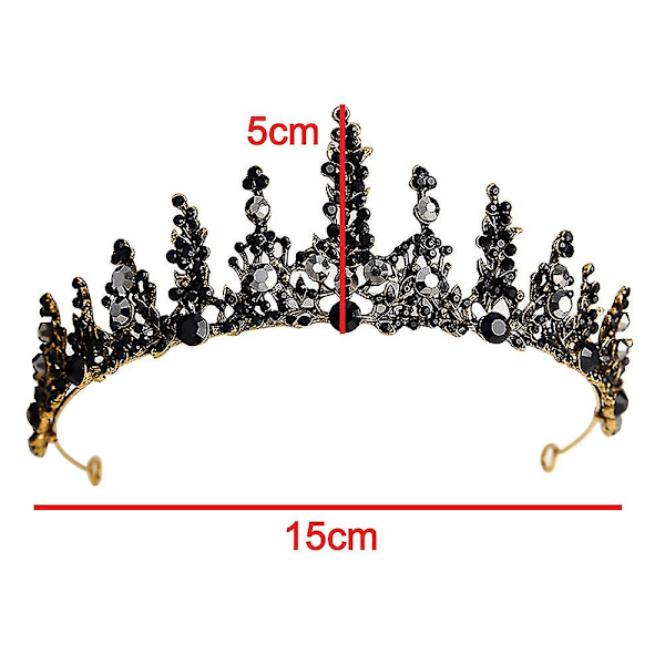 Musta jalokivikuningatar kruunu, pyöreä vintage barokki tiara ja kruunut, kristallipukujuhla kruunu hiuslisäosa