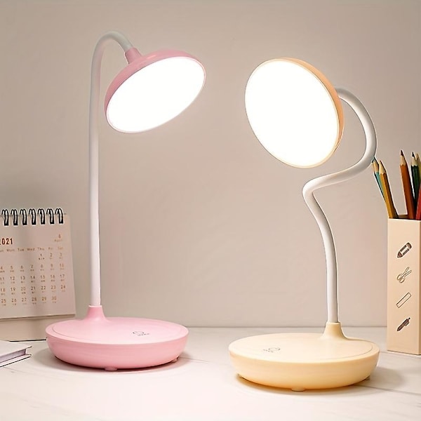 Liten skrivebordslampe, studie, sovesal, hjem, USB, øyebeskyttende lampe, skrivebordslampe, student, LED-ladelampe, soveromslampe, nattbordslampe (elfenbenshvit)