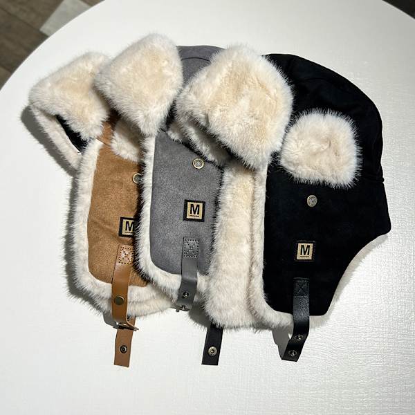Fluffig Trapperhatt Vinter Mysig Plysch Rysshatt Vindtät Skidhatt Pilot Flygarhatt Kallt Väderhatt (56-60cm, C)