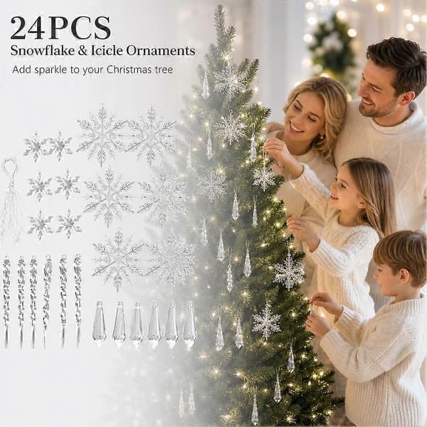 Snöflingeprydnader i akryl, krossäkra, 12/24-pack för julgran A 24pcs