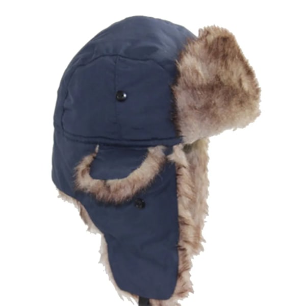 Uni vinterhatt aviator hatt trapper hatt med konstläder pälshatt herr rysk hatt (cyan)
