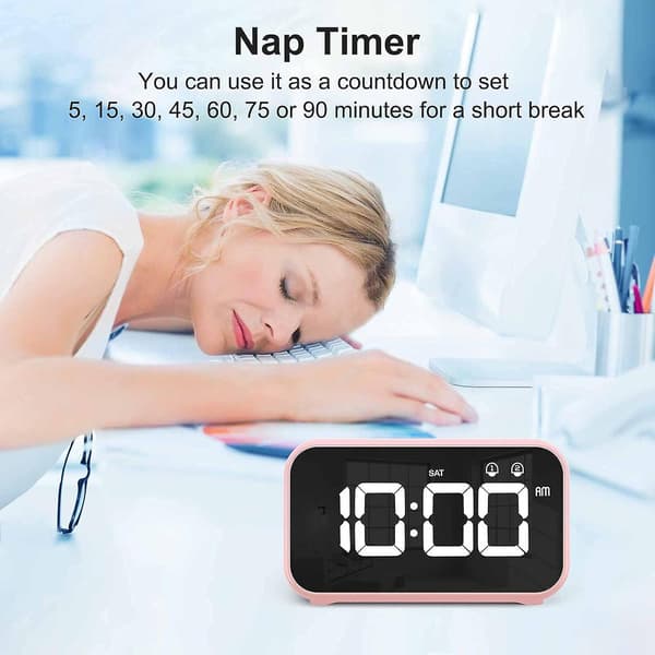2024, Digitalklocka med Nap Timer, Snooze, Batteridriven och USB-laddning med Dubbla Alarm