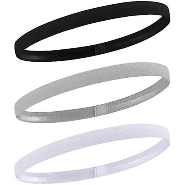 (svart, vit och grå) 3-pack anti-slip silikon atletisk elastiska pannband för män och kvinnor