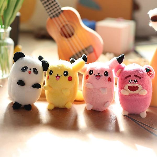 Söpö pehmoeläin avaimenperä Pikachu Mansikka Karhu Panda Pehmeä täytetty avainrengas（punainen panda）