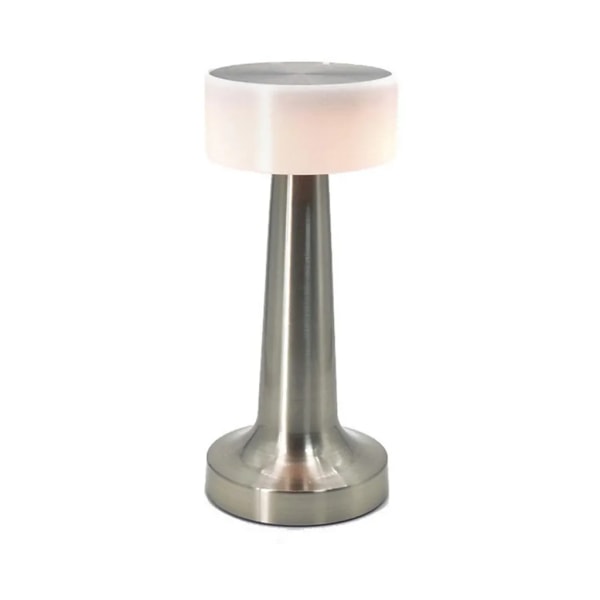 Trådlös metall 3 färger bordslampa, uppladdningsbar 1800mAh USB LED bordslampa för restaurang bar sovrum Silver-B