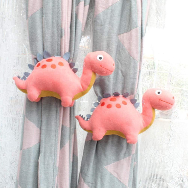 Gardinknytband för Barnrum, Söta Dinosaurie Gardinklämmor, 2-pack Röda Dinosaurier