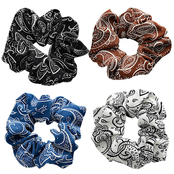 4 stk. elastiske hårbånd, hestehaleholdere, elastiske hårskrunchies, pigehårskrunchies（10X10cm，assorteret farve）